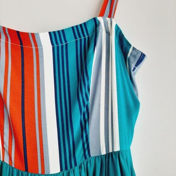 GYPSIES & MOONDUST Stripe Pattern Light Fit & Flare Dress Red White & Blue Sz L - Picture 7 of 15